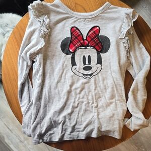 Little Sleepies Gray Long Sleeve Tee with Minnie Mouse and Red Plaid Bow